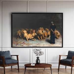 Daniel in the Lions Den by Briton Riviere Canvas/Poster Wall Art Reproduction, British Painting Print