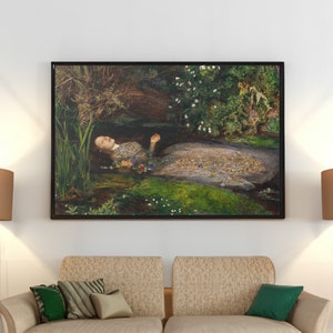 John Everett Millais Ophelia Canvas Wall Art Reproduction, Pre Raphaelite Poster, Romantic British Victorian Painting Print