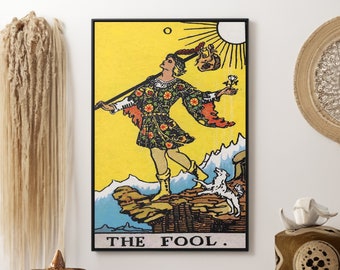 The Fool Tarot Card Canvas Wall Art Reproduction, Psychic Painting Print, Tarot Poster