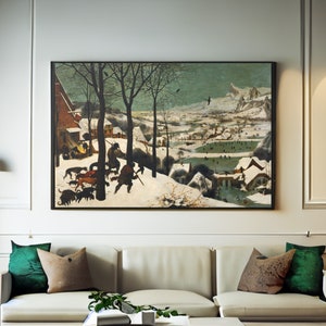 The Hunters in The Snow by Pieter Bruegel Canvas/Poster Wall Art Reproduction, Winter Renaissance Painting Print