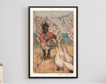 Feeding the Geese by Helen Hyde Canvas/Poster Wall Art Reproduction
