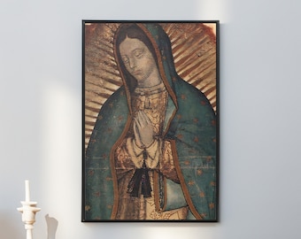 Our Lady of Guadalupe Canvas Wall Art Reproduction, Catholic Painting Print, Religious Poster