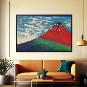 Katsushika Hokusai Fine Wind Clear Morning (Red Fuji) Canvas/Poster Wall Art, Woodblock Print, Hokusai Canvas Art Reproduction