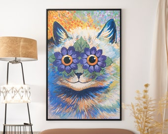 Louis Wain Cat Canvas Wall Art, Vintage Animal Illustration, Museum Poster, Colorful Art Print Framed