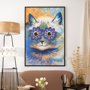 Louis Wain Cat Canvas Wall Art, Vintage Animal Illustration, Museum Poster, Colorful Art Print Framed