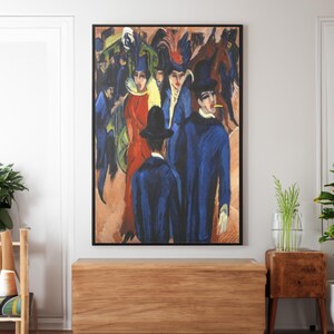 Ernst Ludwig Kirchner Berlin Street Scene Canvas/Poster Art Reproduction, Abstract Wall Art, Colorful Art Print Framed