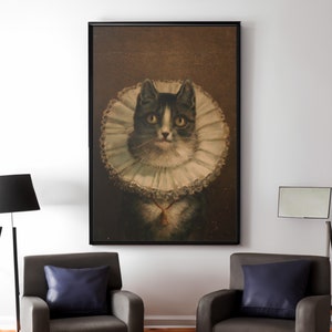 Viktorianische Katzen Porträt Leinwand / Poster Wand Kunst Reproduktion, Vintage Kitsch Katze Druck