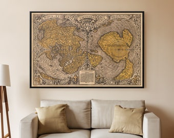 Mapa świata w stylu vintage, wydruk: Oronce Fine z 1531 r., sztuka ścienna w stylu retro