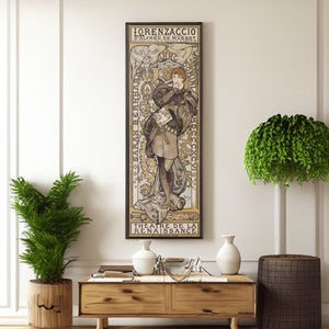 Alphonse Maria Mucha Lorenzaccio Canvas Wall Art, Vintage Framed Art Large, Art Nouveau Decor, 20" x 60"