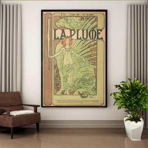 Alphonse Mucha La Plume Canvas/Poster Art Reproduction, Art Nouveau Poster, Zodiac Wall Art, Vintage Wall Art Framed, Mucha Print