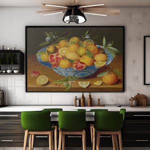 Stilleven met citroenen Vintage fruitschilderij: canvas/posterkunstafdruk