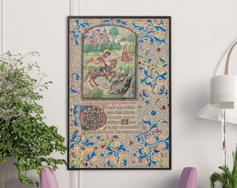 Willem Vrelant Saint George and the Dragon Canvas Wall Art Reproduction, Religious Painting Print, Christian Poster