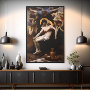 Pieta autorstwa Williama-Adolphe Bouguereau Płótno ścienne, antyczny obraz religijny, plakat renesansowy