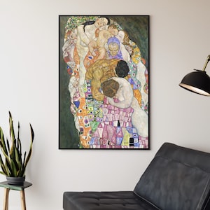 Gustav Klimt Śmierć i życie Płótno/Plakat Reprodukcja sztuki ściennej, Abstrakcyjny symbolistyczny obraz symbolistyczny w stylu secesyjnym, prezent na parapetówkę
