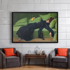 Decadent Young Woman After the Dance by Ramon Casas Wall Art, Modern Canvas Print Framed, Aesthetic Room Decor, Museum Poster