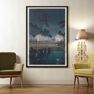 Benkei Bridge by Tsuchiya Koitsu Canvas/Poster Wall Art Reproduction, Edo Period Japanese Print Framed