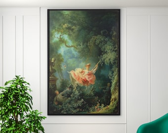 Fragonard The Swing Lienzo/Póster Reproducción de Arte de Pared, Impresión de Pintura Art Déco Francesa Rococó Impresionista