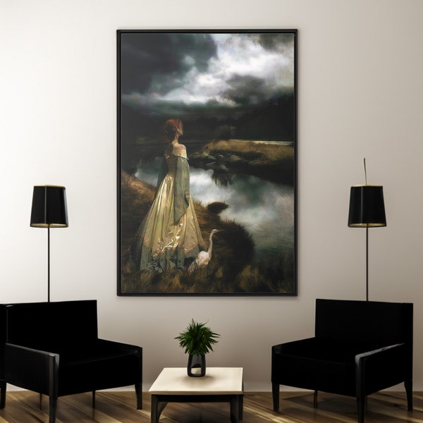 Edward Robert Hughes Whispers on the Wind Canvas/Poster Wall Art Reproduction, Maximalist Pre-Raphaelite Painting Print Framed