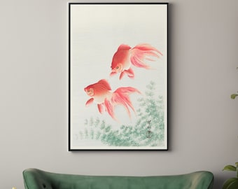 日本美術：小原古邨作「金魚2匹」（日本の動物・魚の絵のプレミアム