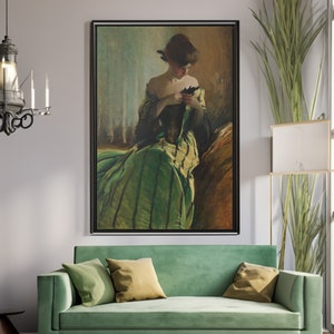 Black and Green John White Alexander Canvas/Poster Wall Art, Antique Woman Portrait Painting Print
