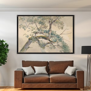 Tree Branches Canvas Wall Art, Vintage Tree Landscape Print, Antique Nautical Painting, Green Art Poster