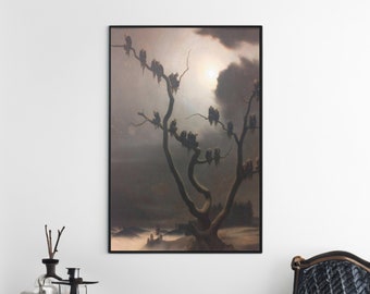 Ghosts on a Tree by Franz Sedlacek Canvas/Poster Wall Art Reproduction, Dark Surrealism Painting Print, Halloween Decor