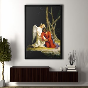 Carl Bloch An angel comforting Jesus Before His Arrest In The Garden of Gethsemane Canvas/Poster Art Reproduction, Christian Wall Art