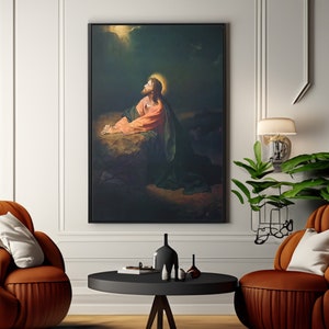 Christ in Gethsemane by Heinrich Hofmann Canvas Wall Art Reproduction, Religious Painting Print, Jesus Poster