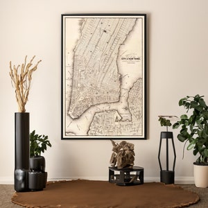 Vintage New York City Karte Leinwand / Poster Wandkunst Reproduktion, Vintage Stadtkarte Druck