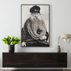 Carte postale « Vieil homme au chat noir » reproduction d'art mural, toile/affiche, impression Louis Coulon noir et blanc encadrée