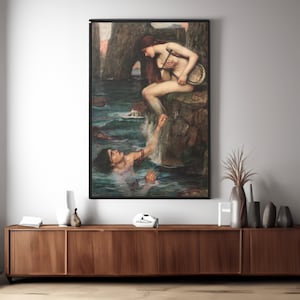 John William Waterhouse The Siren Canvas/Poster Wall Art Reproduction, Pre Raphaelite Painting Print