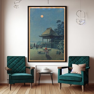 Tsuchiya Koitsu Autumn Moon at Ishiyama Temple Canvas/Poster Art Reproduction, Vintage Woodblock Print, Japanese Wall Art, Shin Hanga Art