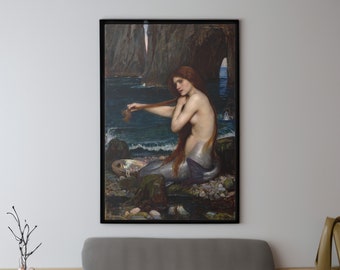 Una sirena di John William Waterhouse Riproduzione su tela/poster da parete, stampa di pittura mitologica del romanticismo