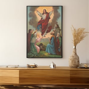 The Ascension of Christ Canvas/Poster Wall Art Reproduction, Vintage Jesus Painting Print Framed