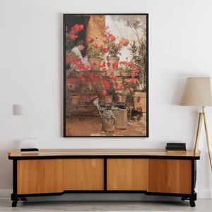 Childe Hassam Geranien Leinwand / Poster Wand Kunst Reproduktion, Blumen Landschaft Malerei Druck