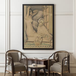 Gerda Wegener Two Women in a Window Canvas Wall Art, Danish Poster, Art Deco Print