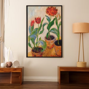 Tres macetas de tulipanes de Claude Monet Lienzo/Póster Reproducción de arte de pared, Impresión de pintura de flores