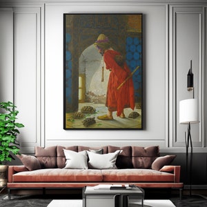 Osman Hamdi Bey The Tortoise Trainer Canvas Wall Art, Satire Art Print, Turtle Poster