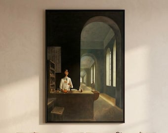 Reproducción en lienzo/póster de Franz Sedlacek, El Químico, para pared, lámina de pintura de estilo Dark Academia con temática científica.