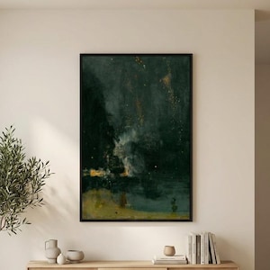 Pintura nocturna de Whistler: Cohete negro y dorado, impresión artística melancólica