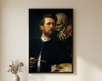 Arnold Bocklin Self Portrait with Death Playing the Fiddle Canvas/Poster Wall Art Reproduction