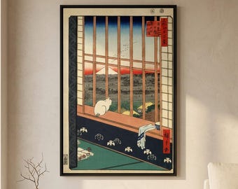 Stampa Ukiyo-e di Hiroshige Asakusa Ricefields: arte da parete giapponese