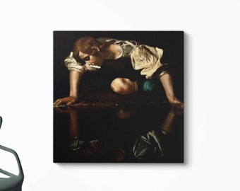 Caravaggio Narcissus Painting Print: Large Canvas Wall Art