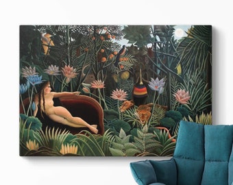 Stampa su tela "Il sogno" di Henri Rousseau: arte della giungla, arredamento colorato per la casa