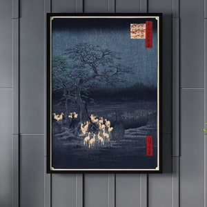 Utagawa Hiroshige New Year&#39;s Eve Foxfires at the Changing Tree Canvas/Poster Art Reproduction, Asian Art Print, Japan Wall Art, Ukiyo-e Art