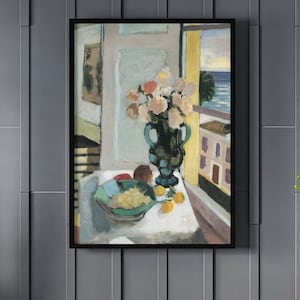 Henri Matisse Flowers in front of a Window Canvas Wall Art Reproduction, Still Life Painting Print, Post-Impressionism Poster