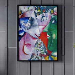 I and the Village by Marc Chagall Canvas/Poster Wall Art Reproduction, Cubism Painting Print