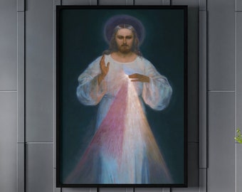 Divine Mercy by Kazimirowski Eugeniusz Canvas/Poster Art Reproduction, Jesus Art Print, Christian Wall Art Framed, Religious Gifts