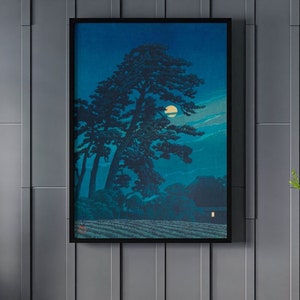 Kawase Hasui Moon at Magome (1930) Canvas/Poster Art Reproduction, Japanese Wall Art, Home Decor and Gifts, Shin Hanga, Landscape Print