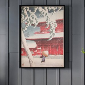 Snow at Zojoji Temple Kawase Hasui Canvas/Poster Art Reproduction, Ukiyo-e Vintage Poster, Japanese Wall Art